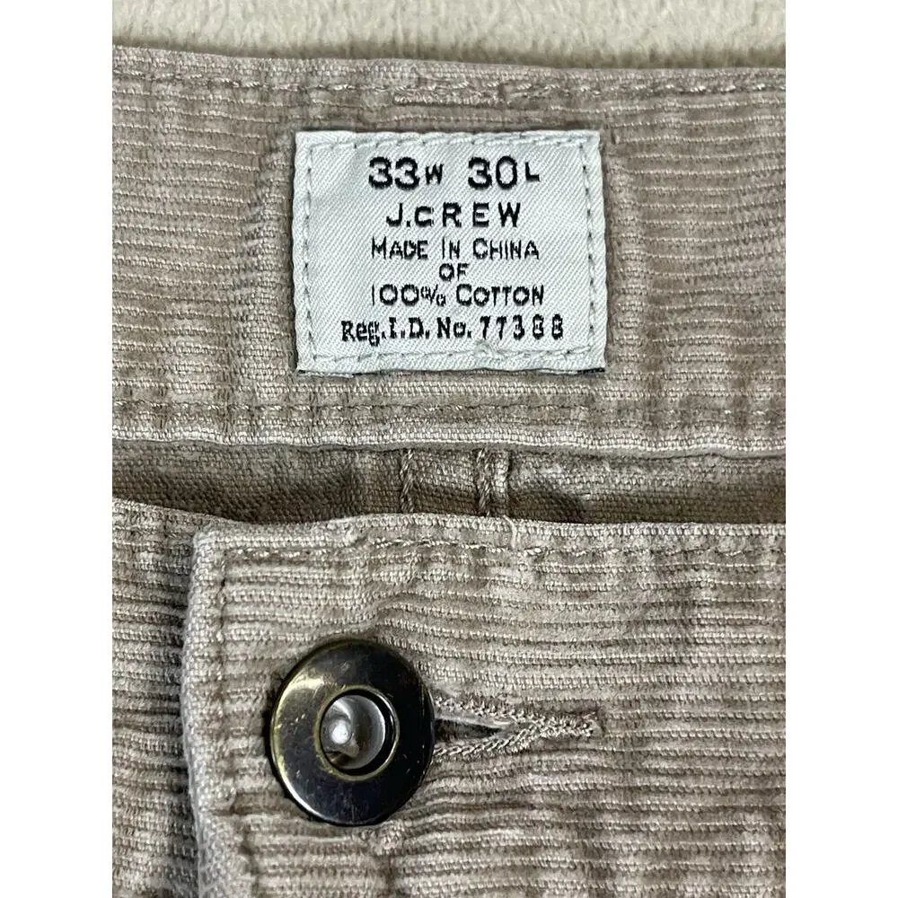J. Crew Pants‎ Jeans 33x30 Brown Corduroy Straight Leg Regular Fit Mid Rise